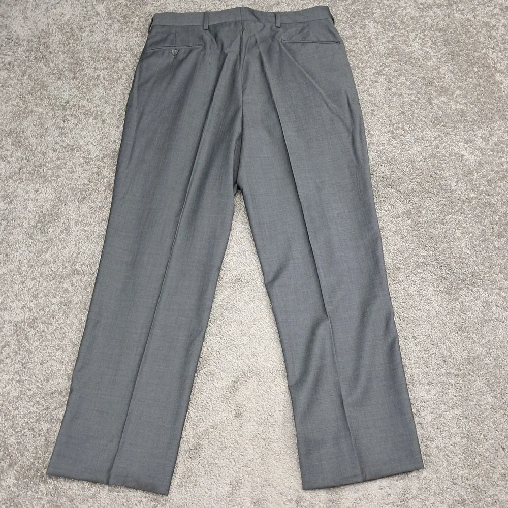 Jones New York Mens 3 Piece Suit 40L Grey‎ 100% Worsted Wool Blazer Vest Pant